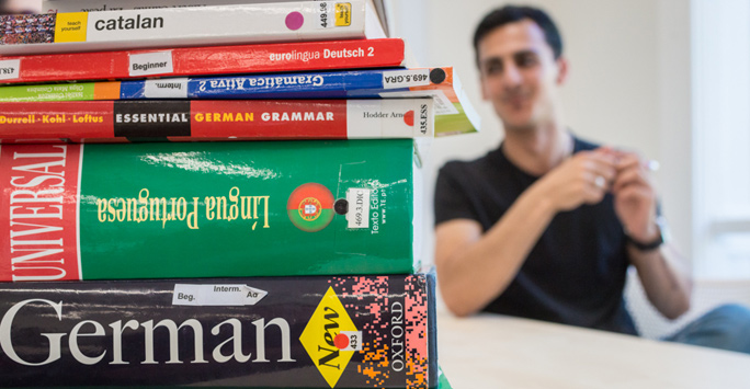 Stack of language books