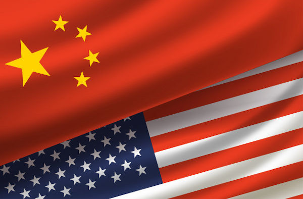 The flags of USA and China