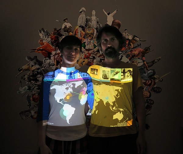 Man and woman with projections on them