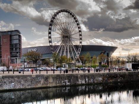 Echo Arena in Liverpool, with big wheel