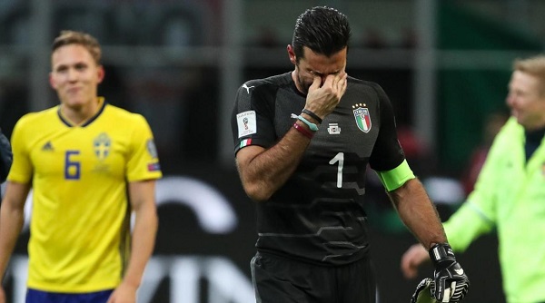 Buffon reacts after crashing out of World Cup qualifying.