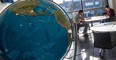 A globe in a study space