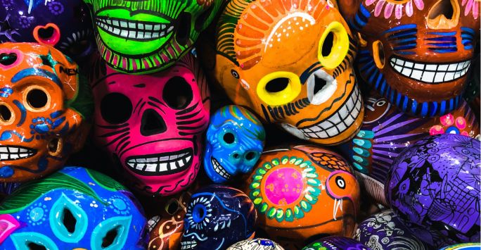 colourful mexican sugar skulls to celebrate day of the dead
