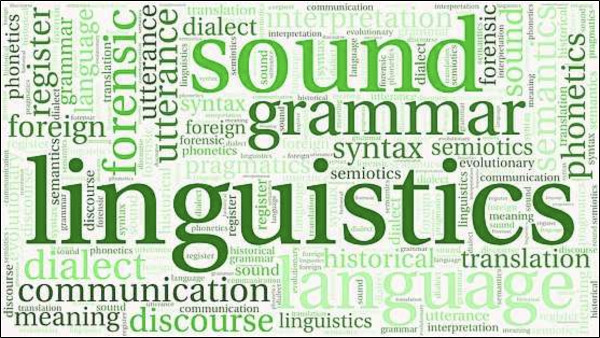 Image of words linked to grammar like linguistics and phonetics 