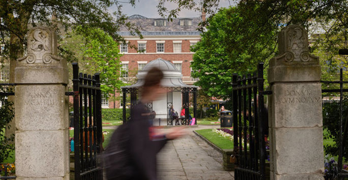 Student walking past Abercromby Square