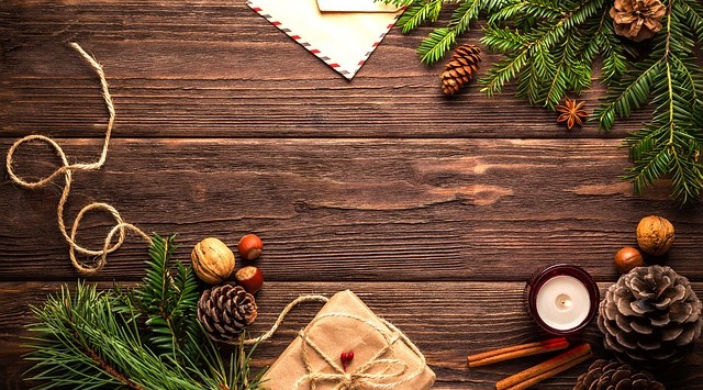Christmas decorations on a wooden table 