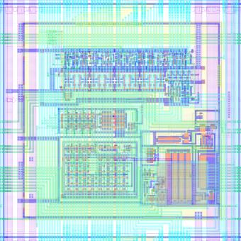 Layout of a 50 µm x 50 µm DMAPS pixel, the smallest pixel to date with all the readout circuitry embedded in the sensing area of the pixel, included in the RD50-MPW1 prototype and co-designed by Liverpool.