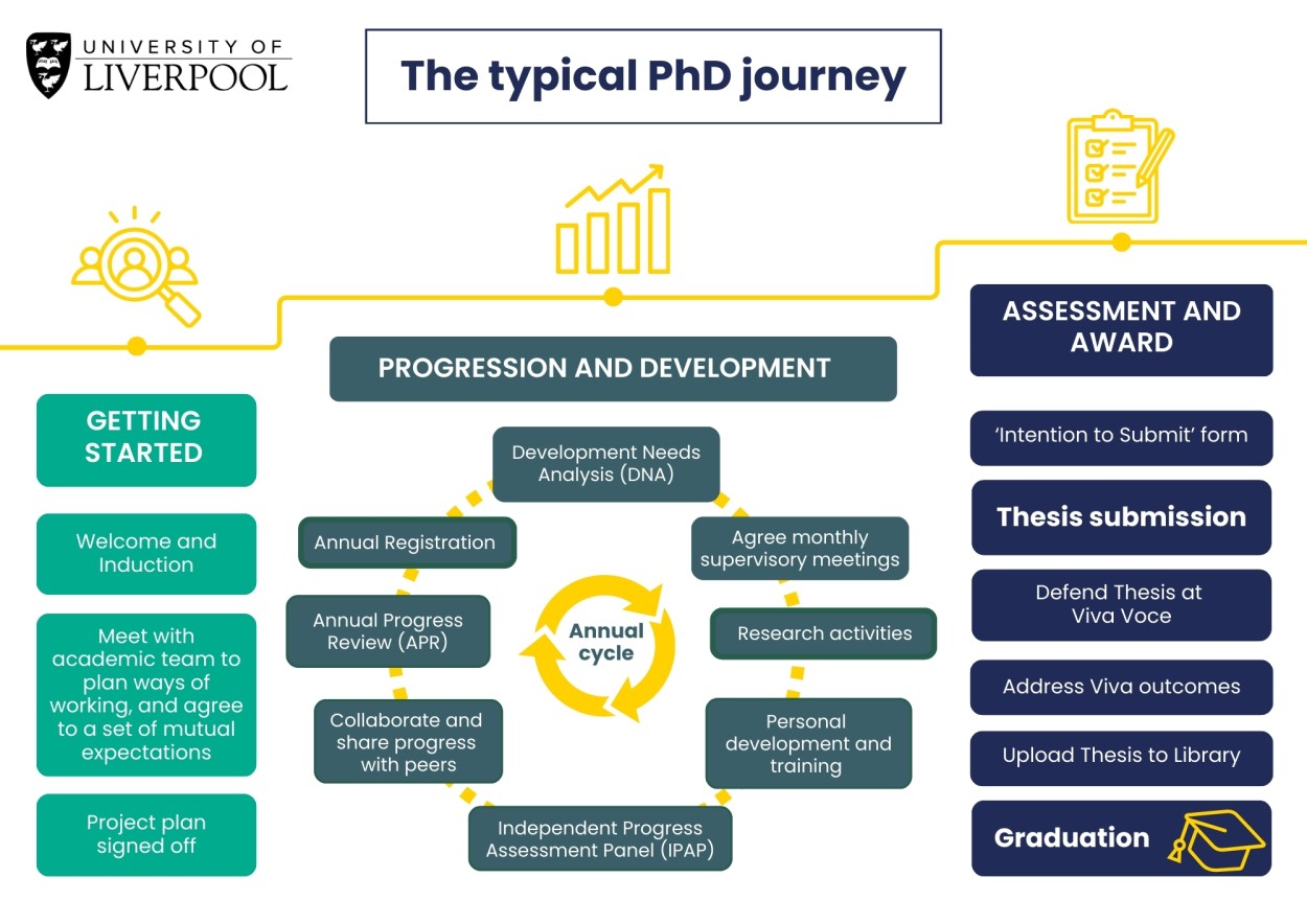An infographic representing the Typical PhD Journey