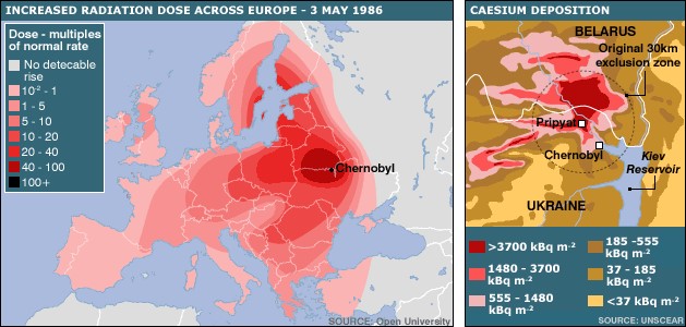 Map of the nuclear fall out after the Chernobyl disaster