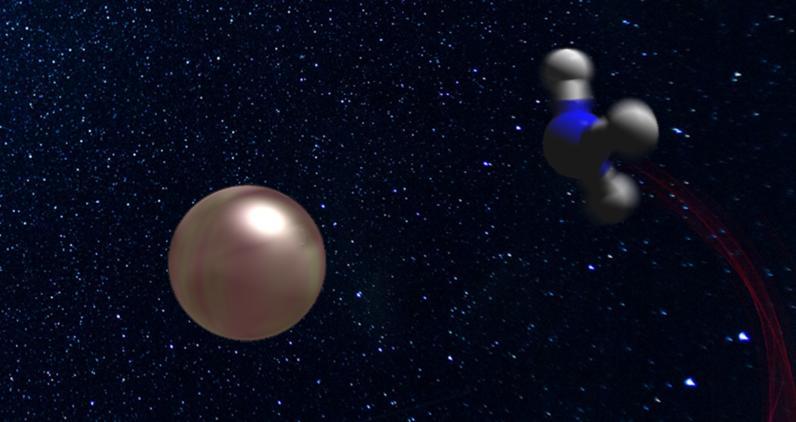 A computer-generated image featuring a sphere alongside a smaller object, showcasing a blend of shapes and textures.