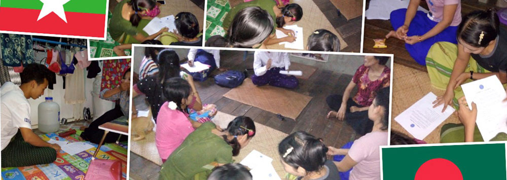 A collage of young people manufacturing garments