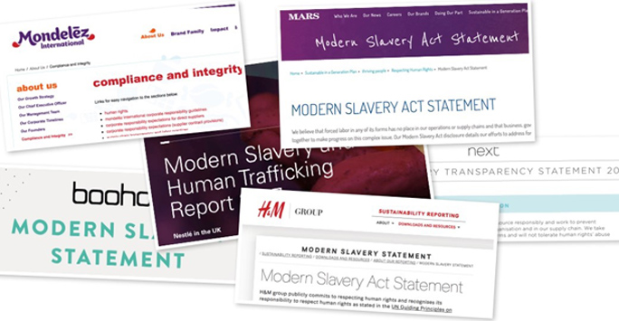 A selection of news headlines related to modern slavery