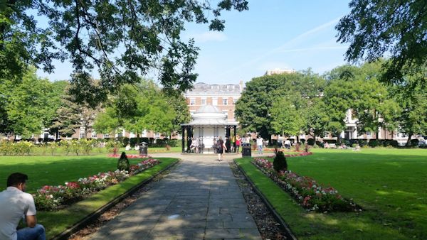 A grassy Georgian square