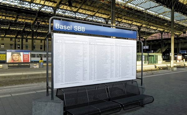 List of names of refugees on a billboard
