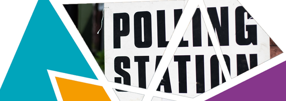 Geometric patterns with a polling station sign