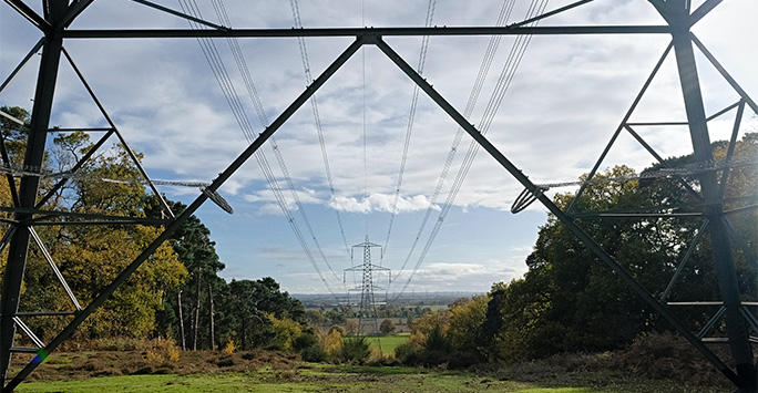 Electricity pylons in countryside