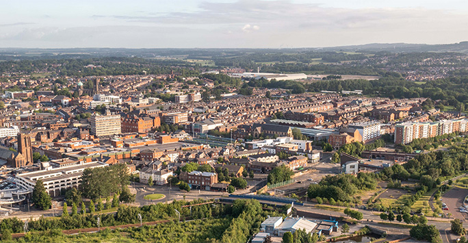 Aerial view of St Helens, UK