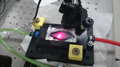 Set-up for testing the laser velocimeter as a flow sensor on fluids passing thro