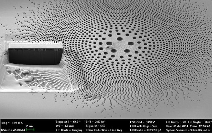 Close-up view of atomic sieve used for the generation of a focused quantum gas jet.  