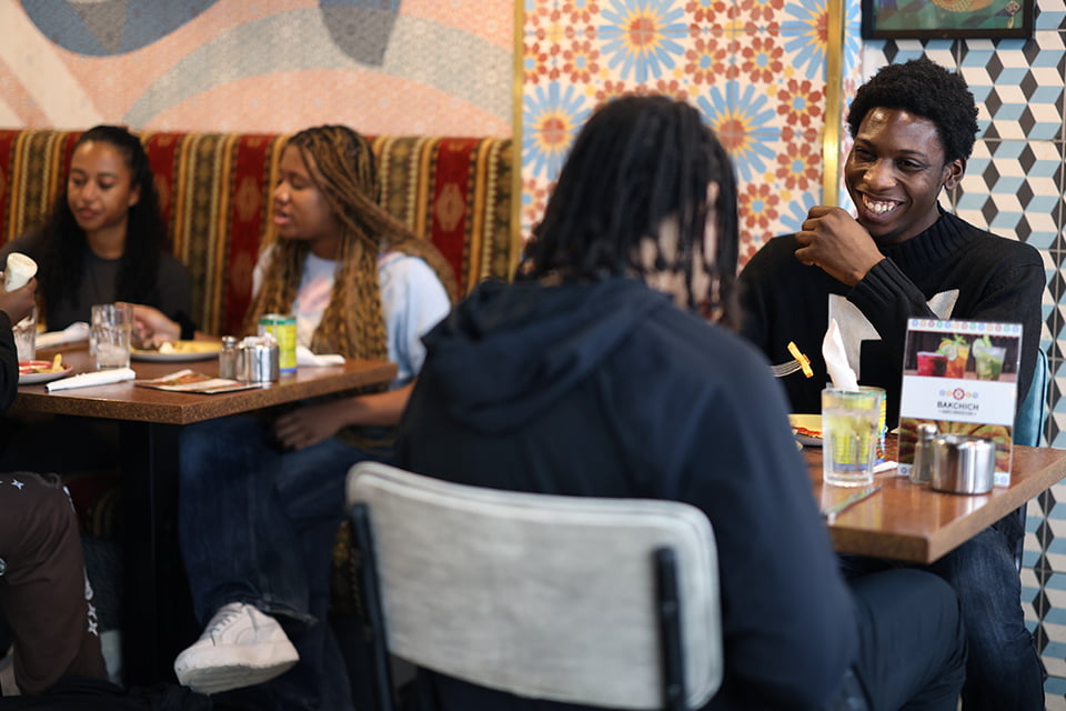 Students eating in a restaurant