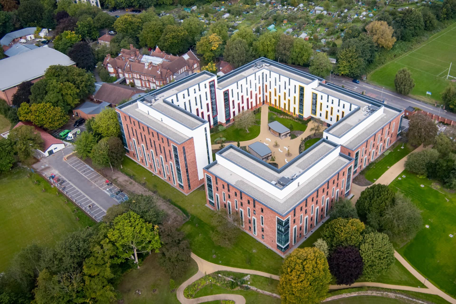 An aerial view of the Greenbank Student Village which shows the buildings that make up the student area.
