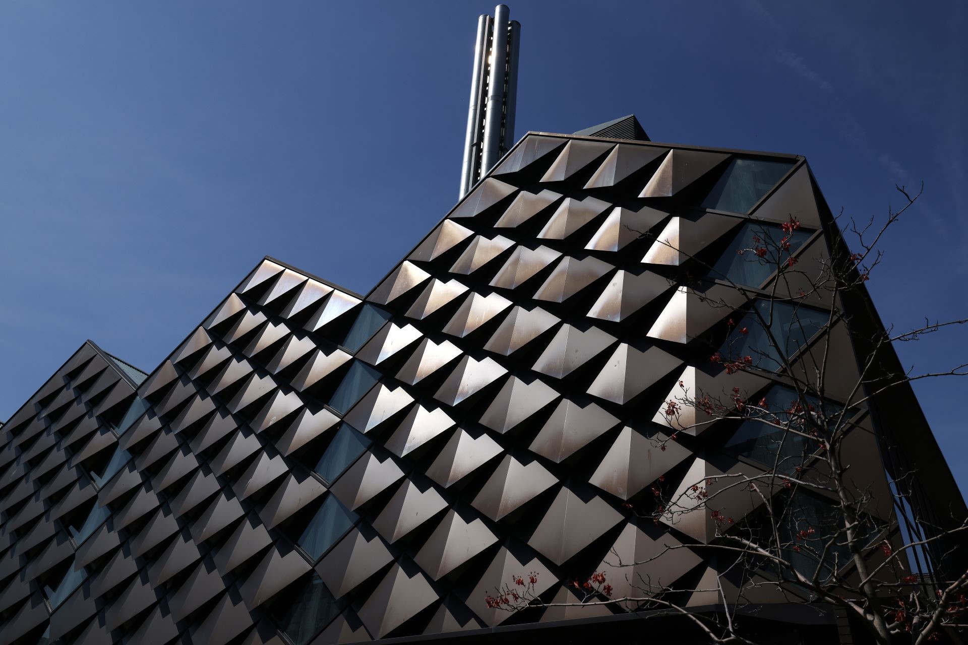 The Liverpool Powerhouse Armadillo building on campus with sunlight reflecting off it.