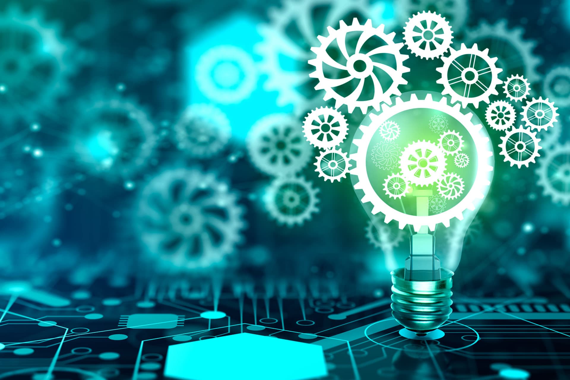 Abstract image of cogs and a lightbulb