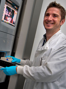 male researcher with samples