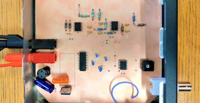 An image of circuit with different components viewed from above