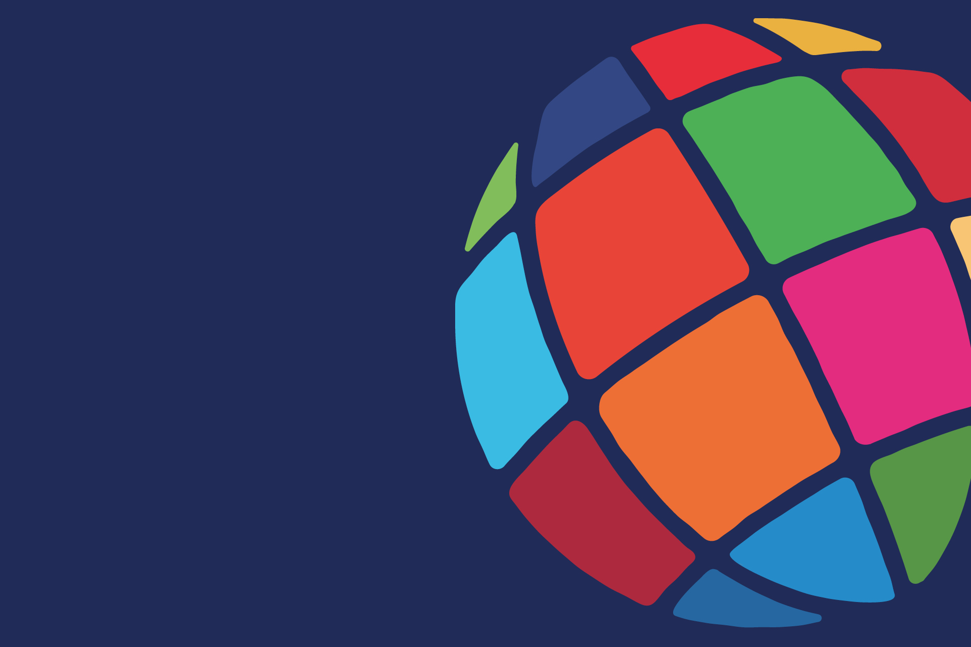 An abstract image of a colourful globe, made from different parts, against a dark blue background