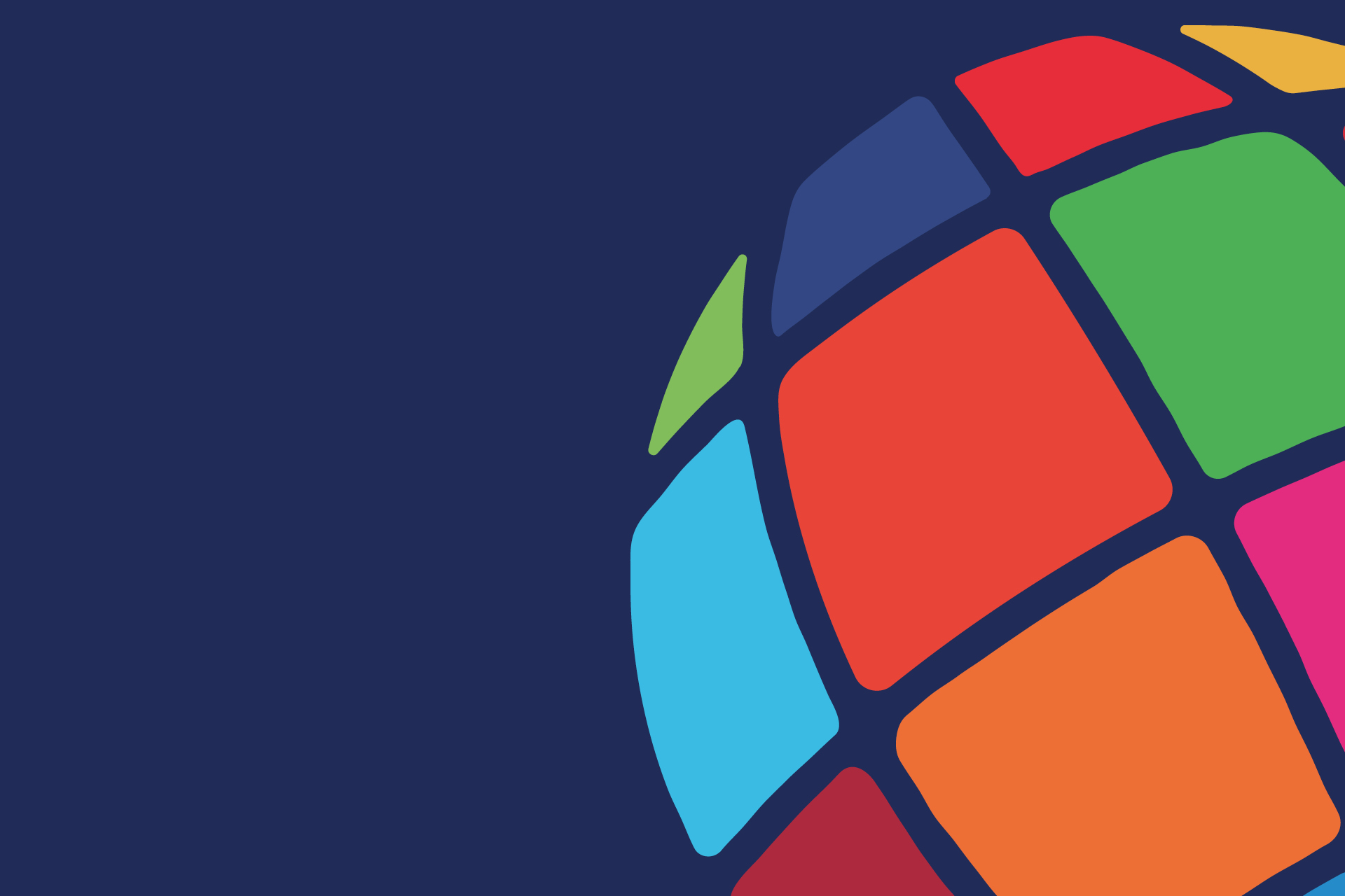 An abstract image of a colourful globe, made from different parts, against a dark blue background