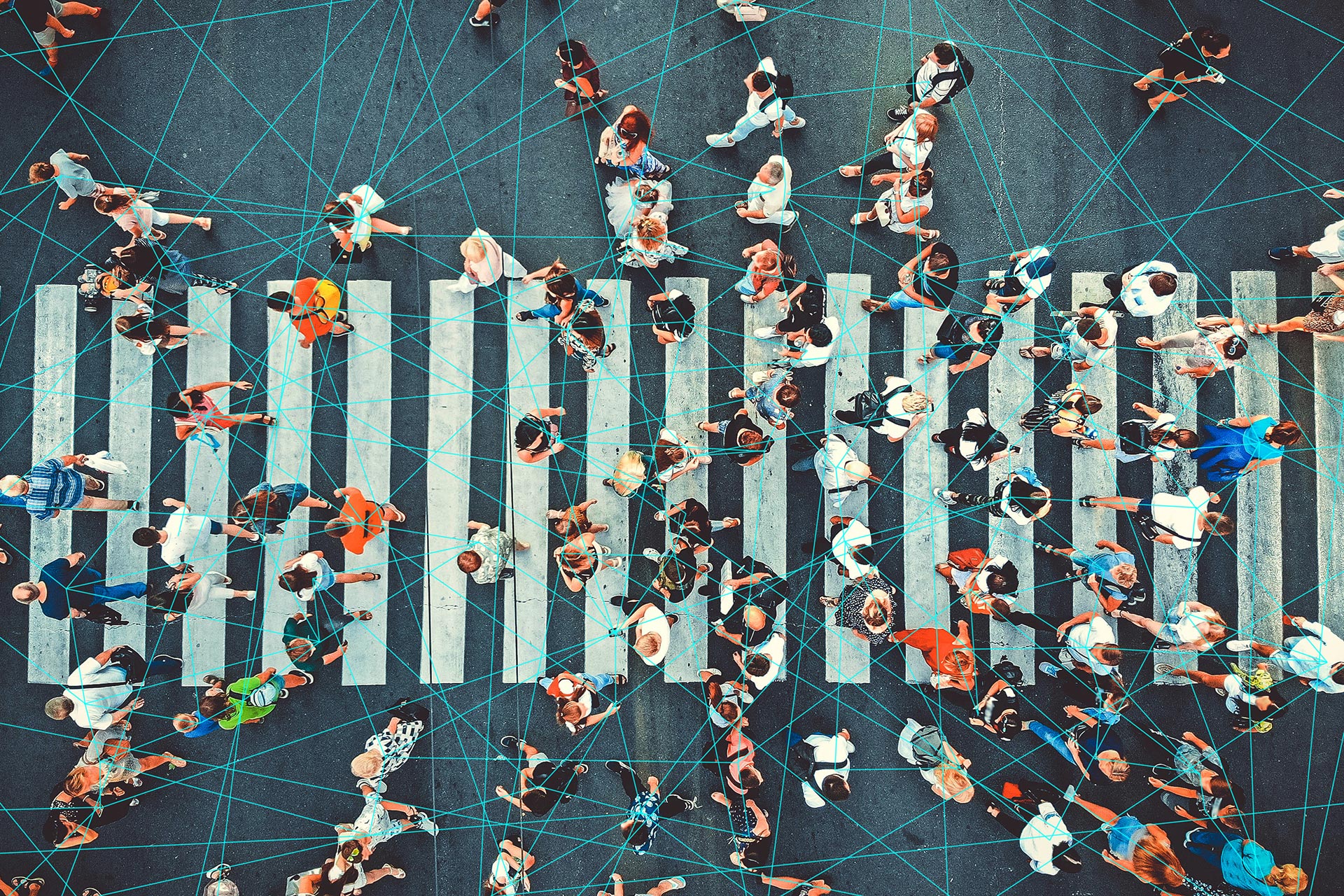 Smart technologies for people control concept. Deep learning and intelligence concept. Network idea. People connected by a network. - stock photo