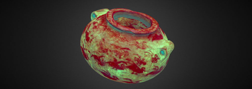 Enhanced image of a pot with bird motif