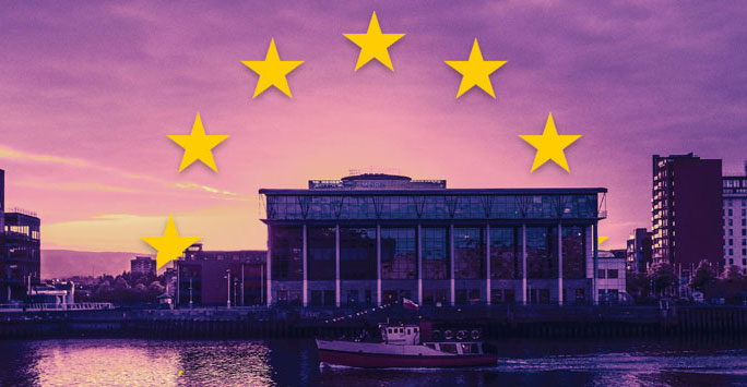 Belfast waterfront with EU Stars