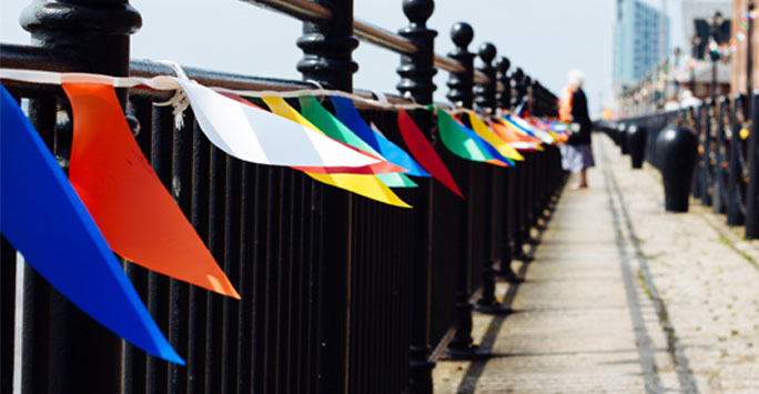 Bunting on a railing