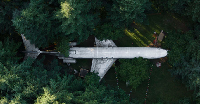 Aircraft in forest seen from above