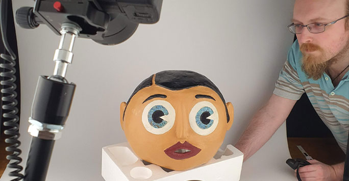 photogrammetry team member with Frank Sidebottom head