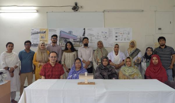 The research team presenting the model and design concept to teachers at Bhashantek School