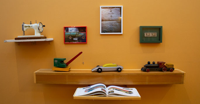Toys and books on display
