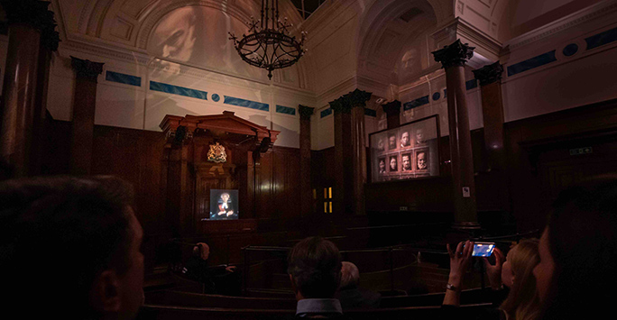 History Whisperer exhibit at St Georges Hall, court room
