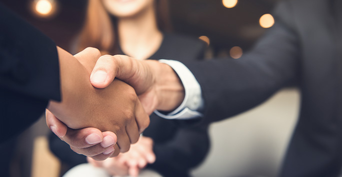 Two business people shaking hands