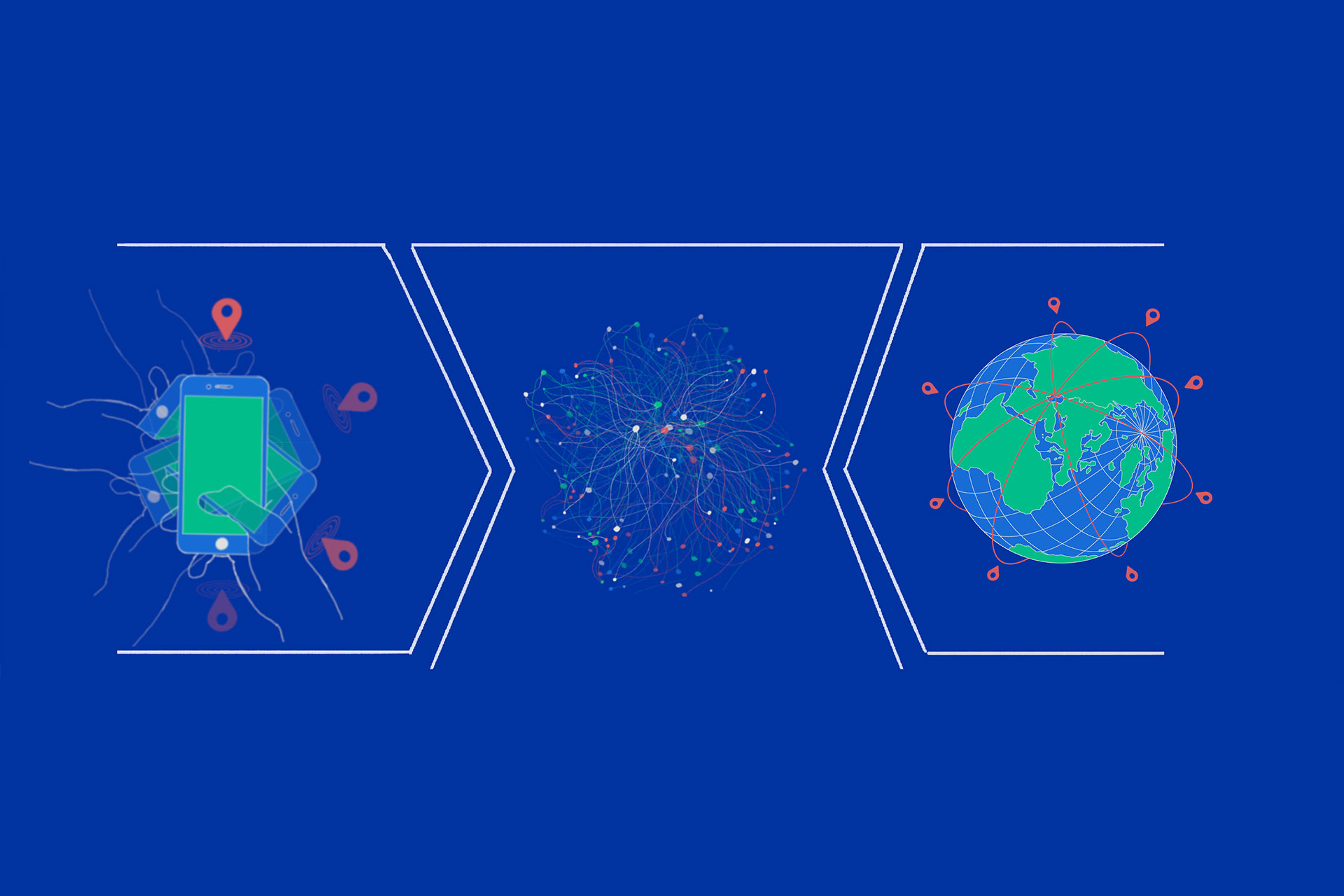 Abstract graphics from a report published on triangulating digital trace and traditional data for displacement monitoring