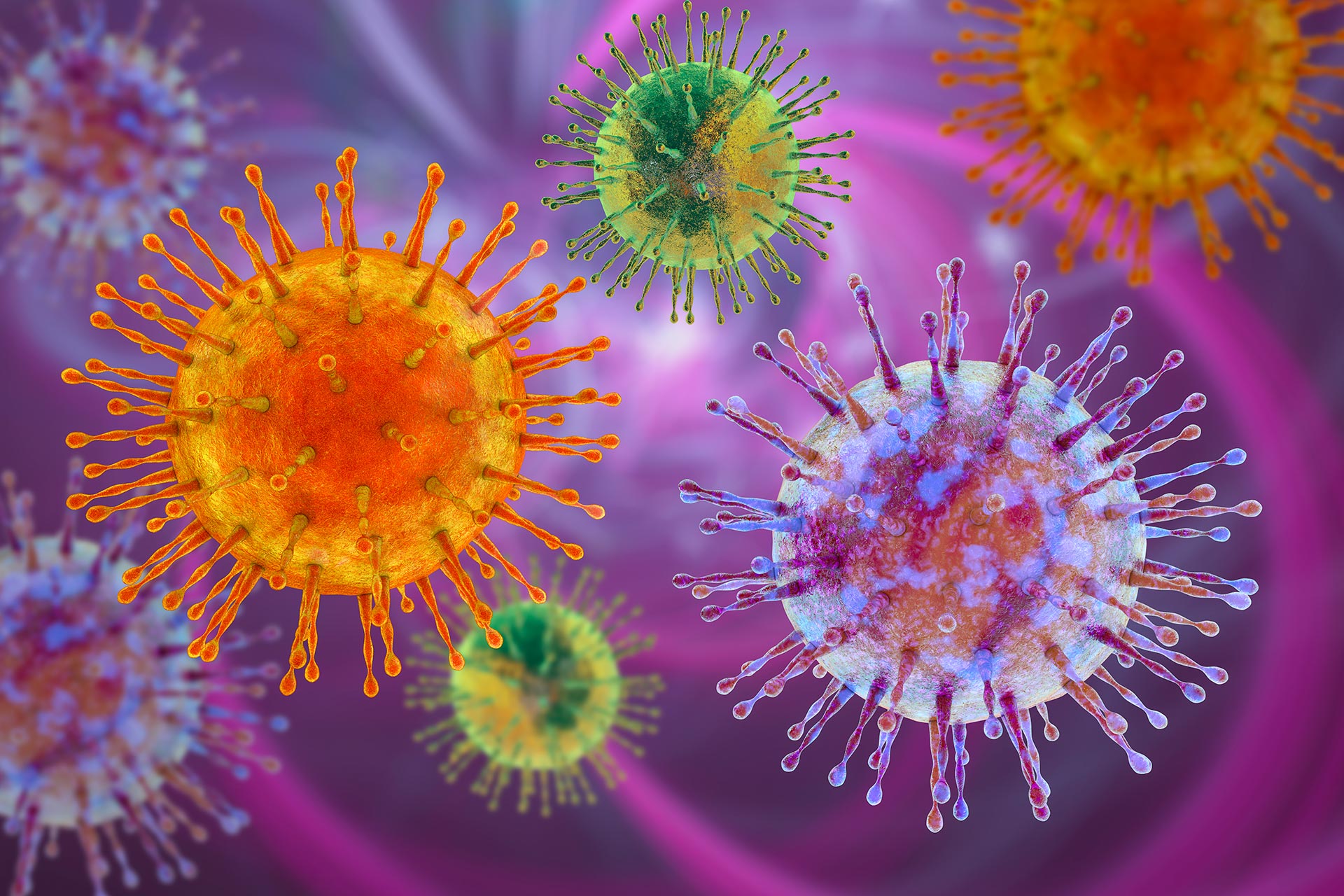 Group of virus particles computer illustration