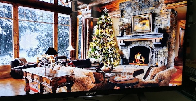 A festively decorated living room