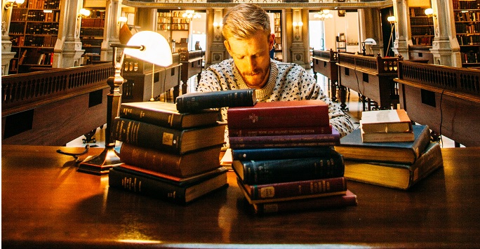 Man in library