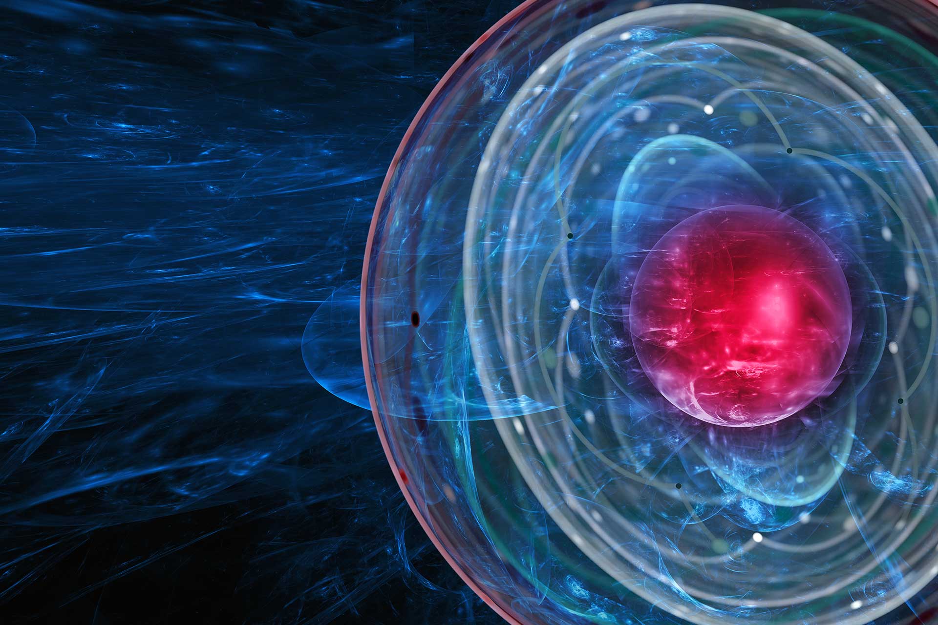 A stock image representing nuclear energy - the macro image of the elementary particle - bright particle core close-up