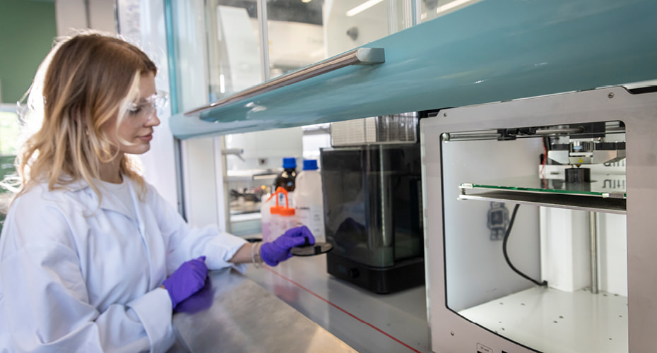 Engineering research student in workshop