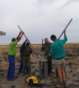 Retrieving Vibro Core samples in the Etosha Reserve, Namibia