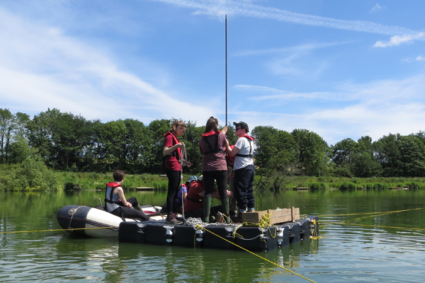 Platform ready to sample the sediments of White Mere in 12m of water