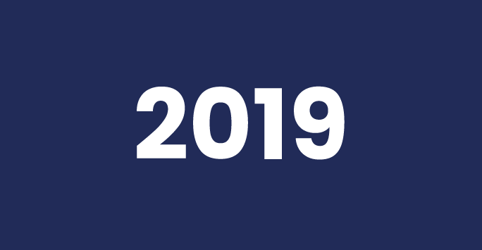 Image of blue background with 2019 written in white